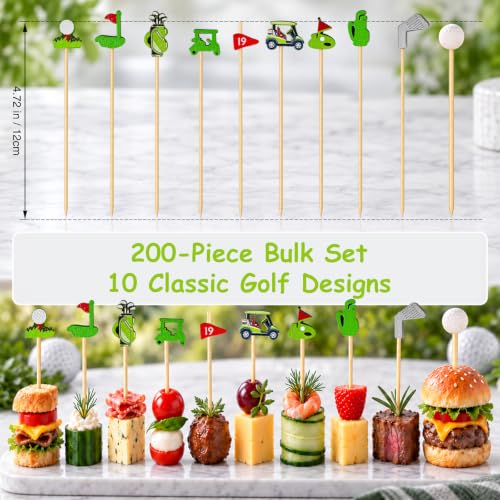 Golf-Themed Cocktail Picks - 200 Bamboo Appetizer Skewers for Parties
