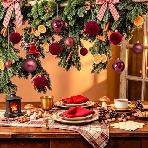 Red Velvet Christmas Ball Ornaments - 40Pcs Shatterproof Holiday Decorations - Medium, 3 Sizes, 7 Styles