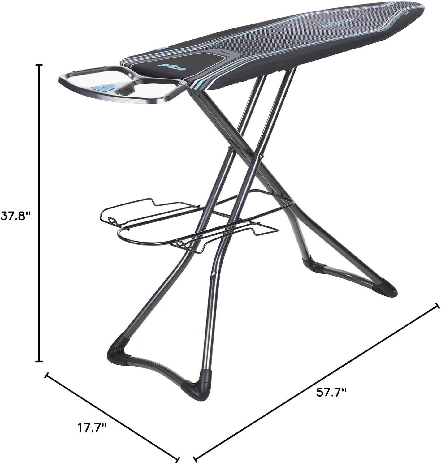 Minky Homecare Ergo Plus Prozone Ironing Board - Full Size Freestanding Table with Heat Reflective Cover | 48" x 15" (Gunmetal & Blue)