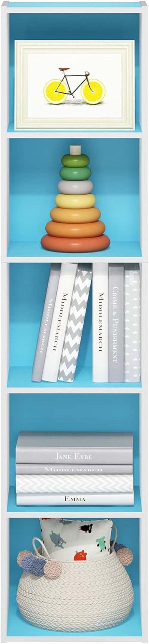Furinno PASIR 5-Tier Modern Bookshelf - Easy Assembly Open Shelves Bookcase | Light Blue/White