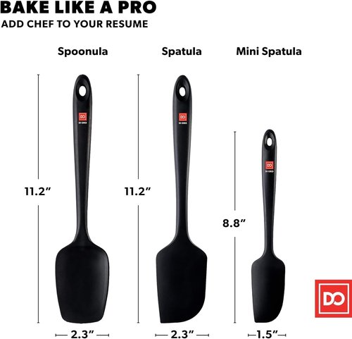 DI ORO Silicone Spatula Set - Heat-Resistant Rubber Kitchen Spatulas for Baking & Cooking - 600°F, BPA Free (3pc, Black)