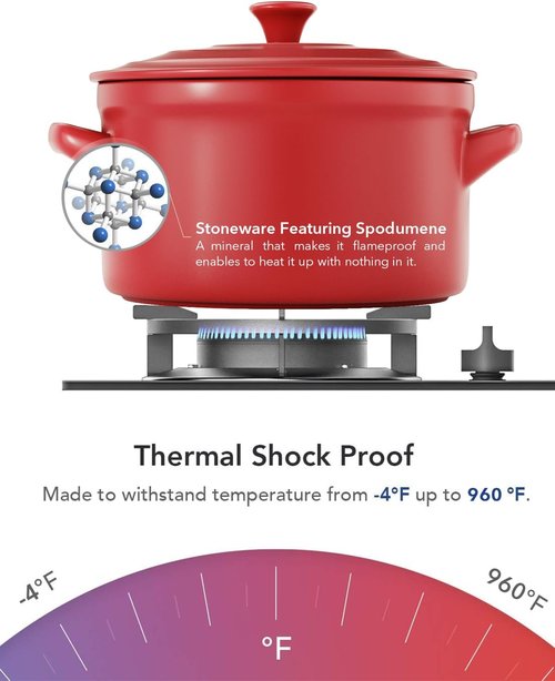 LE TAUCI 3 Quart Ceramic Dutch Oven - Lightweight & Non-Toxic | Oven, Microwave & Dishwasher Safe - Chili Red