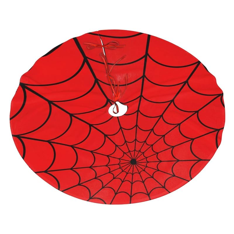 Red Black Spider Web 36" Christmas Tree Skirt - Xmas Holiday Decor (Variation: Red Black Spider Web+36")