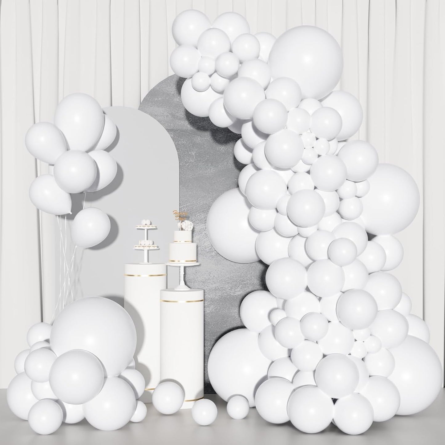Ouddy White Balloon Set - 129 Pcs in Various Sizes with 6 Pcs 18” Matte White Balloon Arch Kit | Perfect for Birthdays, Weddings, and Celebrations