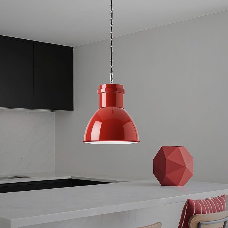 Red Pendant Light for Kitchen Island - 10.6" Wide, 71" Adjustable Height with Metal Shade