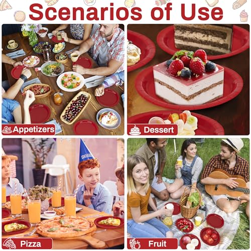 Heavy Duty Red Paper Plates 7 Inch - Pack of 50, Disposable Party Dinnerware