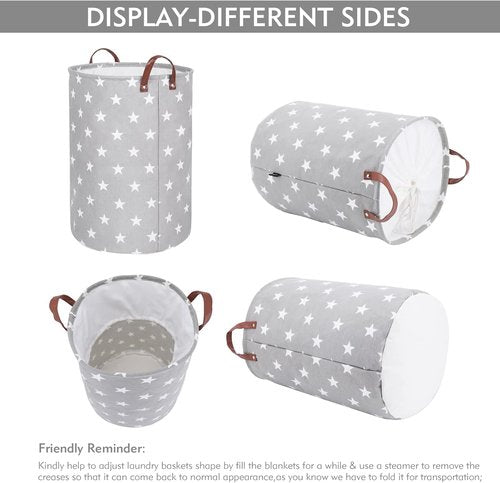 DOKEHOM 24-Inch Extra Large Laundry Basket - Collapsible Hamper with Lid & Handle (Grey Star)