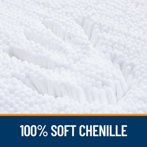 OLANLY Bathroom Rugs 32x20, Extra Soft Absorbent Chenille Bath Rugs, Rubber Backing Quick Dry, Machine Washable Bath Mats for Bathroom Floor, Tub and Shower, Home Decor Accessories, White