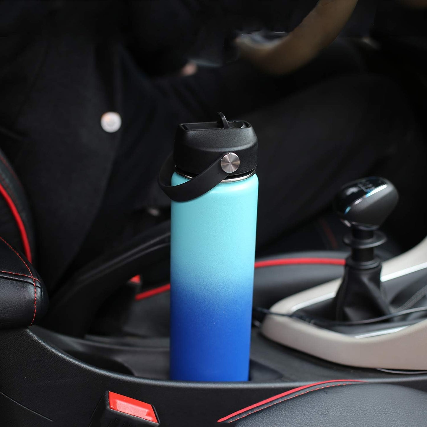 SENDESTAR Insulated Water Bottle - 24 Oz Wide Mouth with Straw & Spout Lid | Double Wall Stainless Steel, Leak Proof, Black