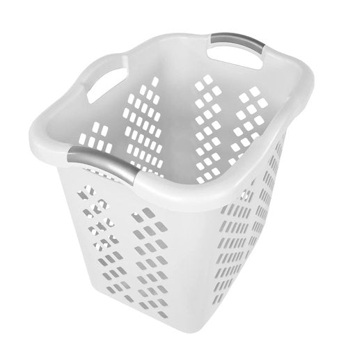 2-bushel capacity laundry baskets with silver handles, white, 2-pack