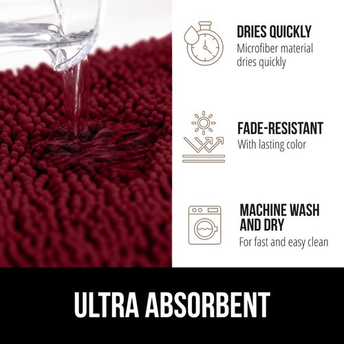GORILLA GRIP Bath Rug Mat 54x24, Soft Absorbent Chenille, Quick Dry Microfiber Mats, Rubber Backing Washable Shower Floor Rugs, Bathmat Runner, US Designed Bathroom Home Decor Accessories Burgundy