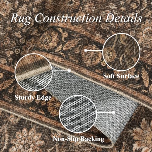 Warm Brown 2x5 Non-Slip Vintage Kitchen Rug Runner - Washable Floor Mat