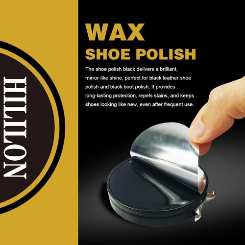 HILILON Black Shoe Polish Paste for Leather Shoes & Boots, Premium High-Gloss Shine, UV Protection, Includes Wool Cloth, 1.75oz (50ml)