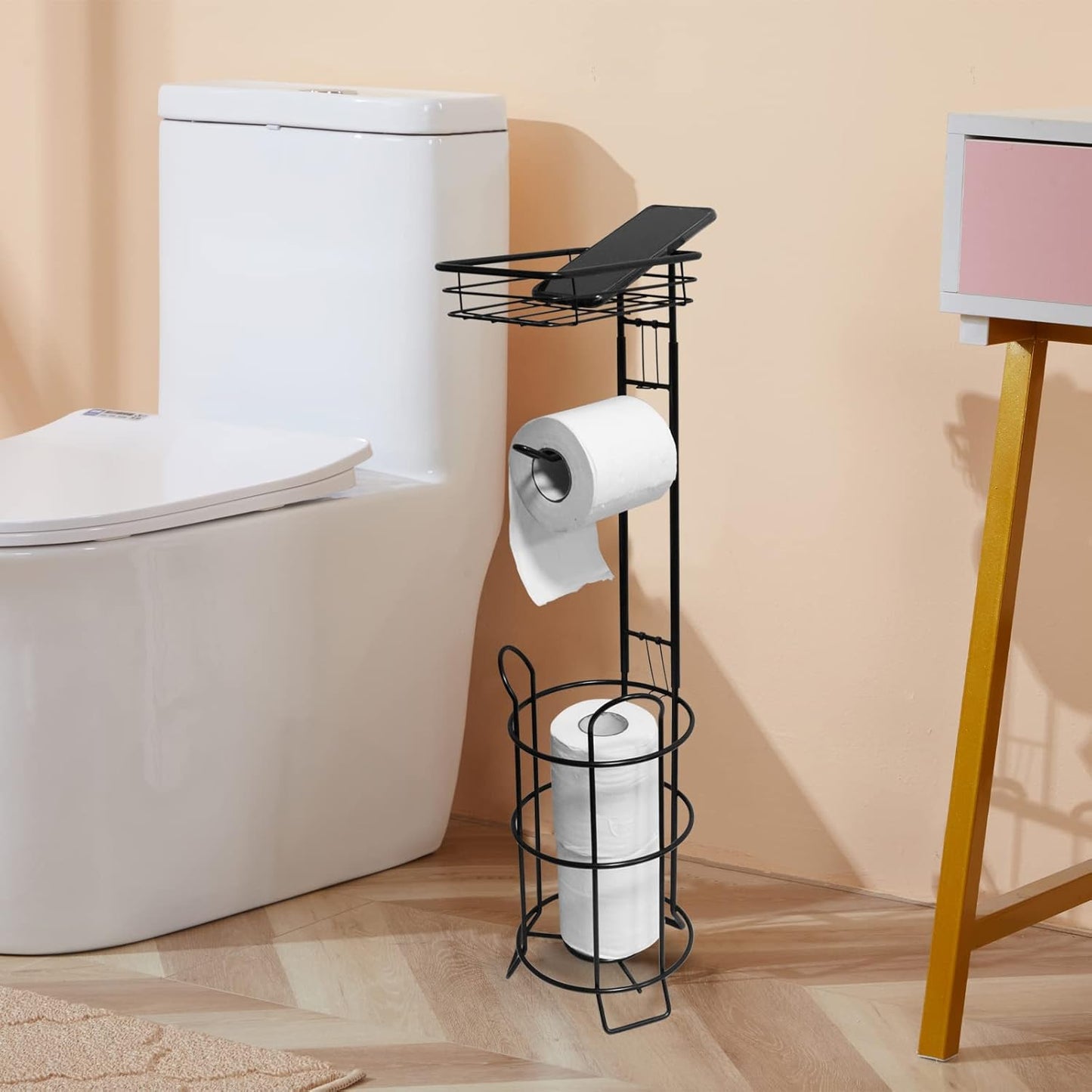 Regine Switzerland Toilet Paper Holder Stand - Stylish Bathroom Storage with Raised Base | Black