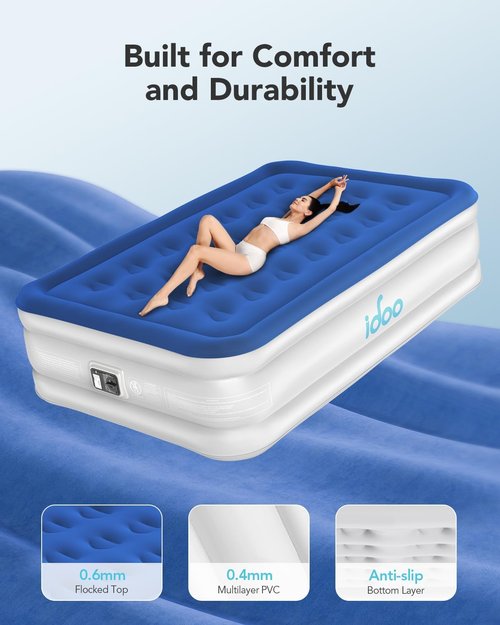 iDOO Air Mattress Full - Upgraded Inflatable Bed with Built-In Pump | Portable & Comfortable for Home or Camping