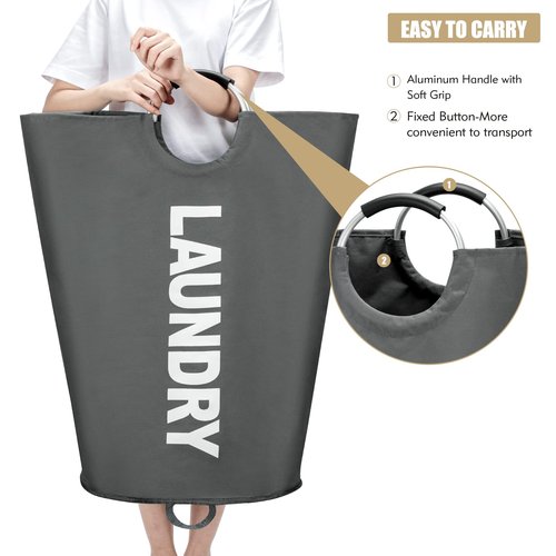 Maxsilan 125L X-Large Laundry Basket, Freestanding Tall Clothes Hamper, Collapsible Laundry Bag, Dark Grey