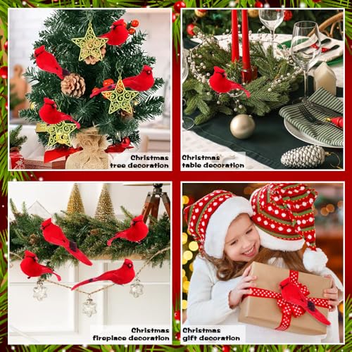 Clip 6pcs Red Cardinal Birds for Crafts Christmas Tree Wreath Decorations