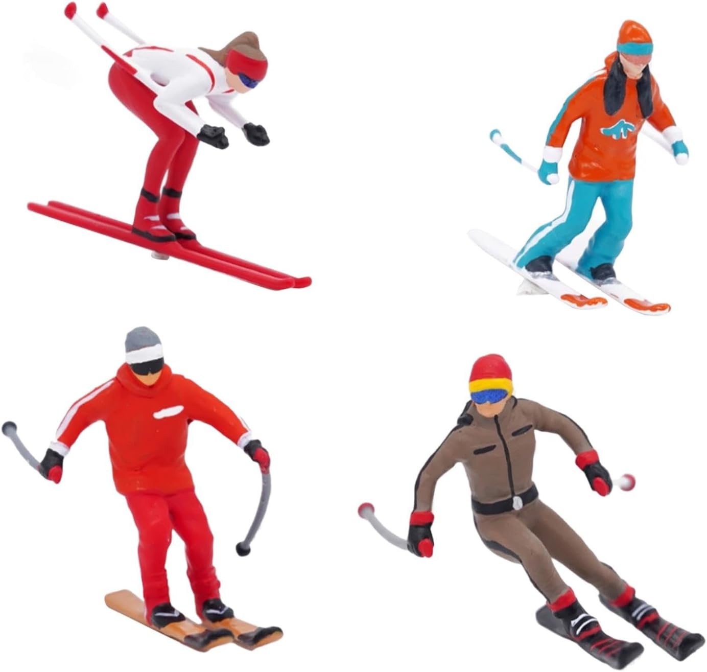 DYNWAVE Nordic Skiing Figures - 4Pcs 1/64 Scale Resin Models for DIY Fairy Garden & Railway Decor
