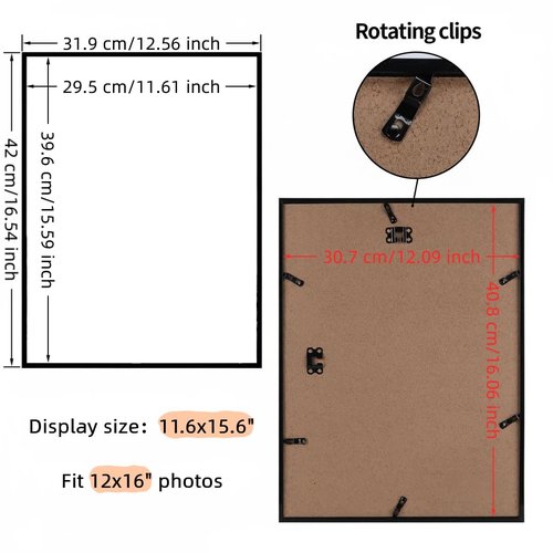 Giftgarden 12x16 Picture Frame Black, Fit 30x40cm Diamond Painting Art, 16x12 Thin Poster Photo Frame for Wall Display, Single