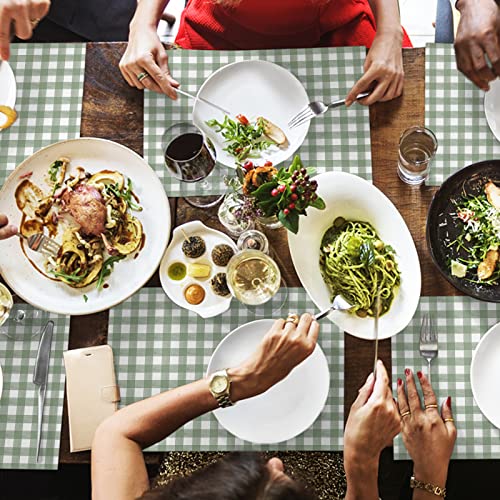 6 Pcs Sage Green Buffalo Plaid Placemats Set - Cotton Linen Table Mats for Dining