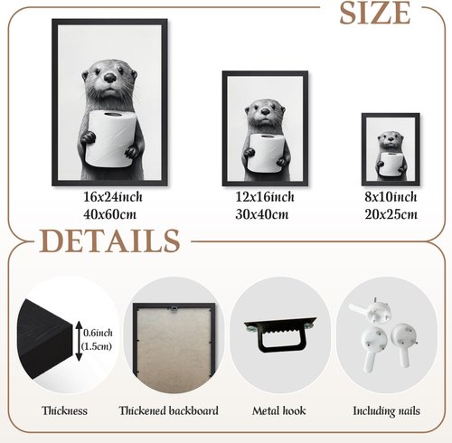 LLEEMPI Funny Bathroom Wall Art - Otter Holding Toilet Paper Canvas Print | Modern Minimalist 8x10 Inch