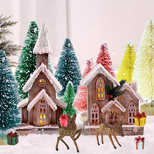 Mini Pine Trees & Deer Doll Set with Gift Boxes - Beige, Yellow, Green, Pink, Red, Dark Green Variations
