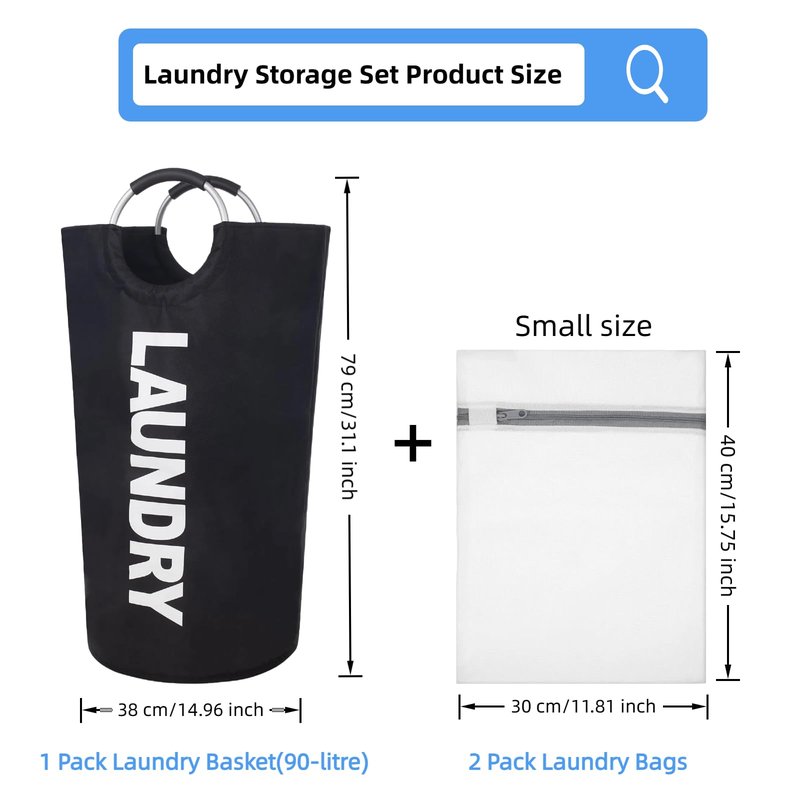 Umiciaga 90L Laundry Basket, Storage Basket,Waterproof Laundry Hamper, Laundry Bag with Padded Handles, Clothes Hamper,Collapsible Laundry Basket Easy Storage;Includes 2 mesh laundry bags(16x12in)