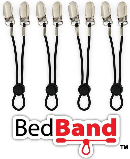 Bed Band | USA-Made Bed Sheet Holder - Patented Gripper & Suspender - Black, 1 Pack (4 Bands)