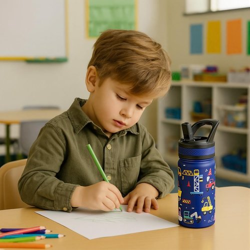 Fanhaw Kids Insulated Water Bottle - 18 Oz Stainless Steel, Leakproof & BPA Free | Blue Ocean Design