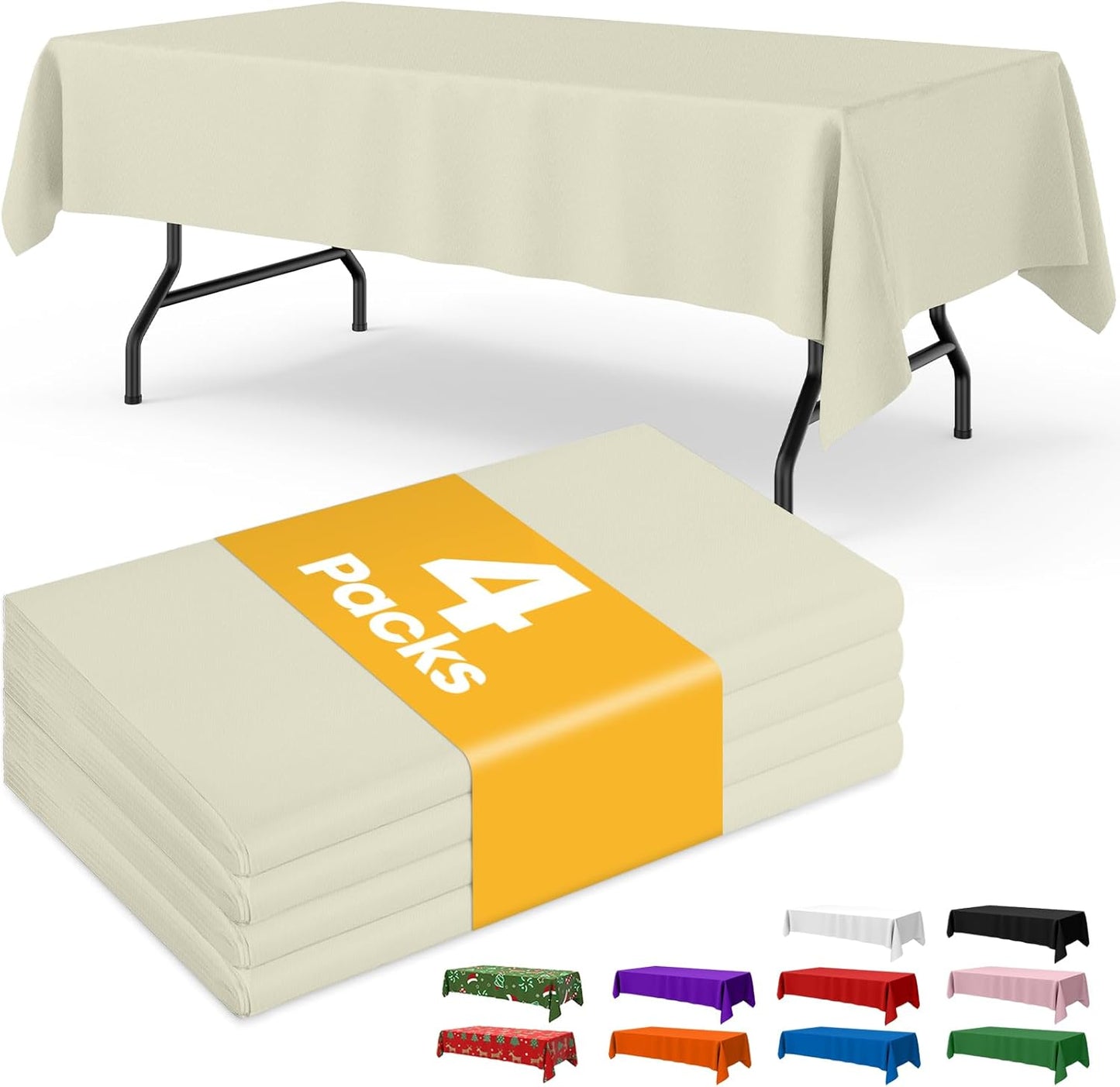 Niuara Ivory Plastic Tablecloth - 4 Pack 54" x 108" Disposable Covers for 6FT Tables | Perfect for Parties & Gatherings