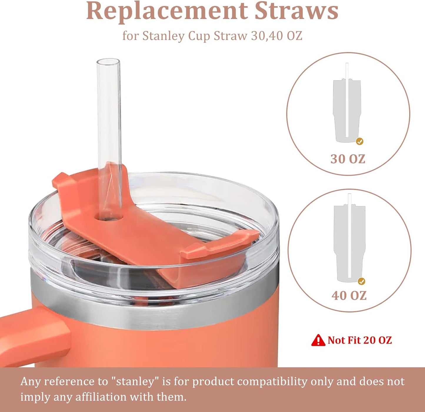 Stanley Replacement Straws - 6 Pack Reusable Straws with Cleaning Brush | 12 Inch Clear Plastic