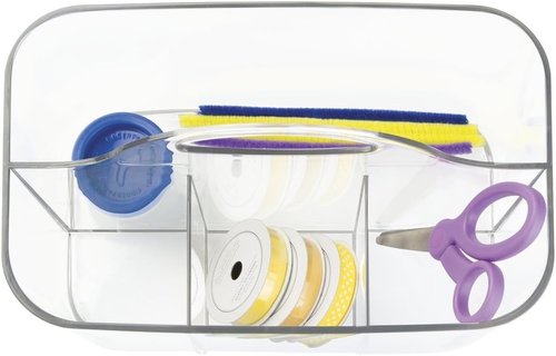 mDesign Craft Storage Organizer Caddy - Portable Tote for Art & Sewing Supplies - Clear with Handle