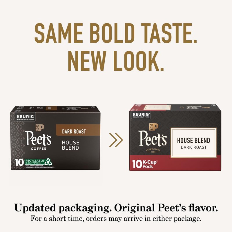 Peet's Coffee, Dark Roast Keurig K-Cup Pods, 100% Arabica Coffee - House Blend 60 Count (6 Boxes of 10 K-Cup Pods)