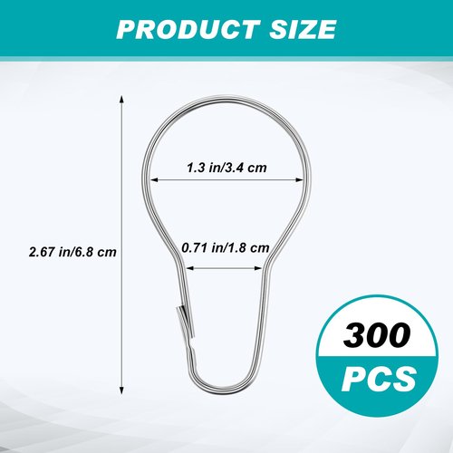 Gisafai 300 Pcs Metal Shower Curtain Hooks Rust Proof Hanging Shower Clips Curtain Rings Practical Hanger for Home Bathroom Bedroom Kitchen Rods Application (Silver)
