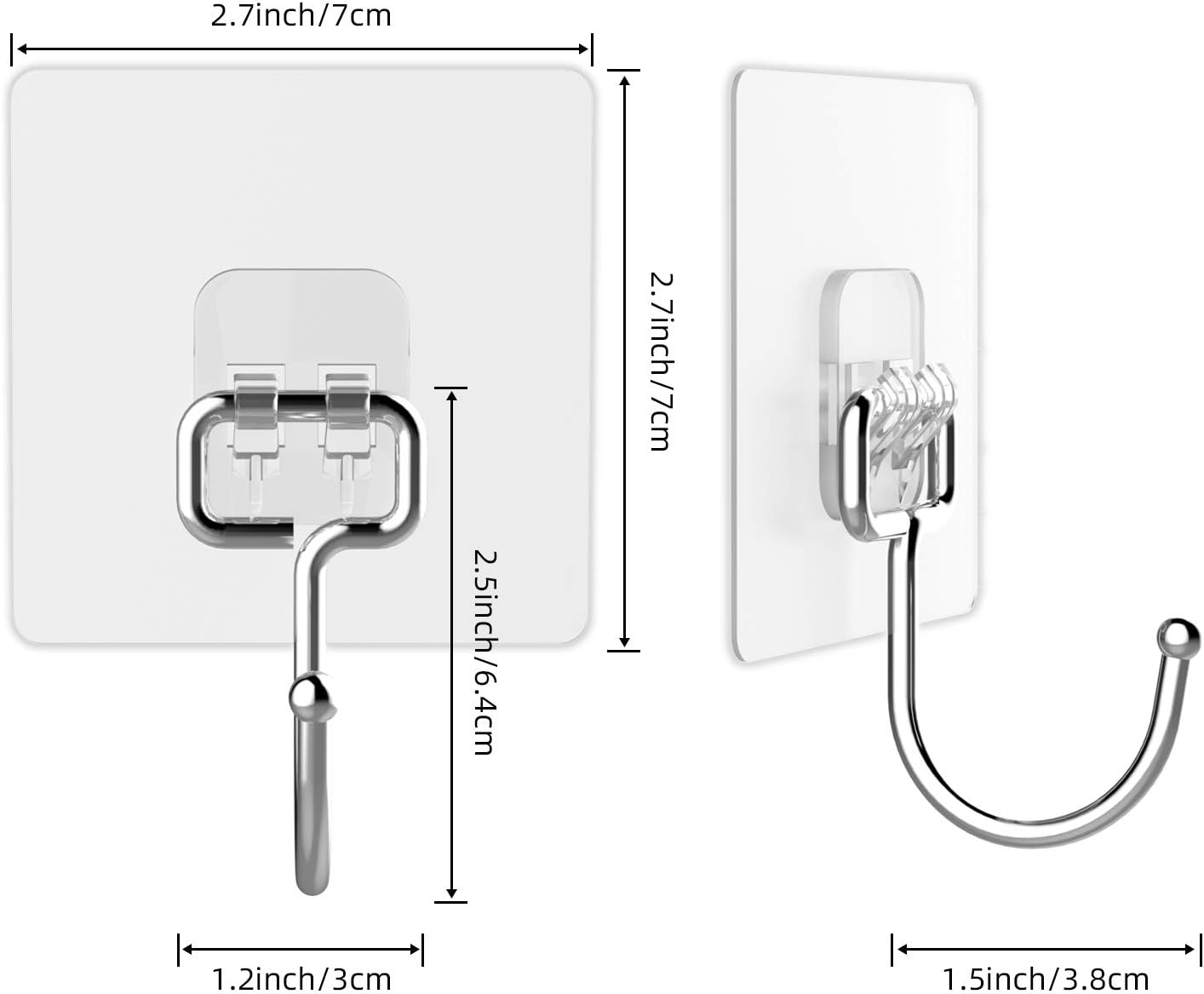 Skiennix Heavy-Duty Wall Hooks - 44lb Capacity, Self-Adhesive & Removable, 10-Pack, Clear & Waterproof