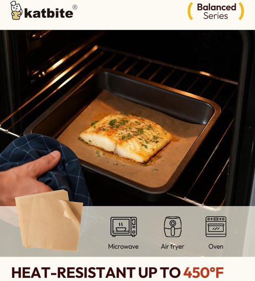 Katbite Parchment Paper - 200 Pcs Unbleached Non-Stick Baking Sheets | 8 x 8 Inch, Oil Resistant & Easy Clean