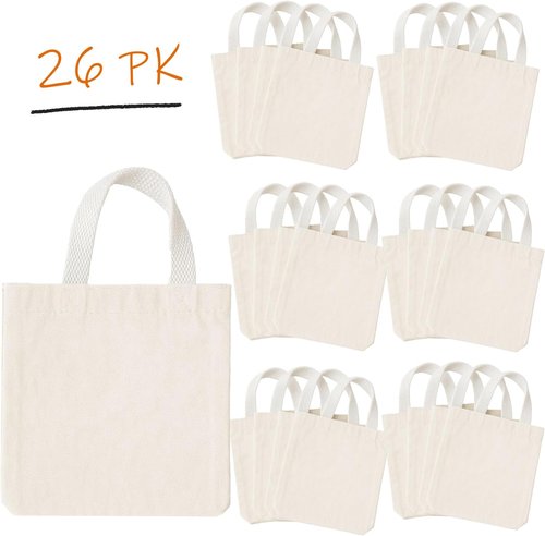 GiftExpress 26 Pack Canvas Tote Bags - Reusable 8" x 8" Natural Color Bags for Goody or DIY Crafts