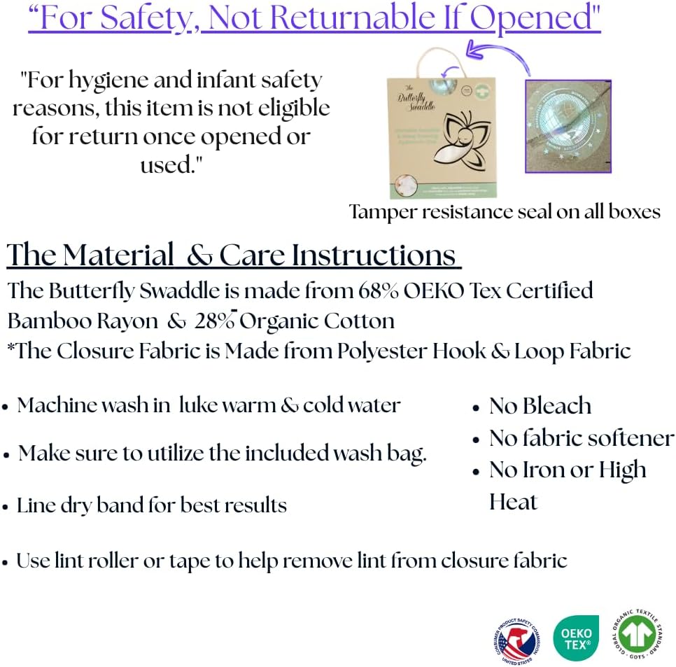 Butterfly Swaddle - Organic Newborn Baby Sleep Sack & Wrap Blanket | Calming Sage Accessory for Preemies (4-7 lbs)