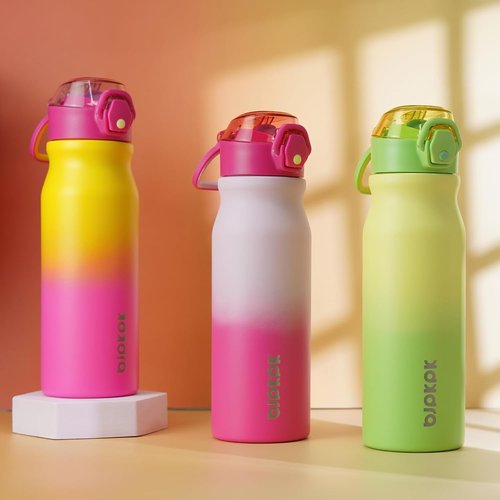 BJPKPK Stainless Steel Insulated Water Bottle - 25oz Reusable Thermal Flask with Straw Lid | Lime Color