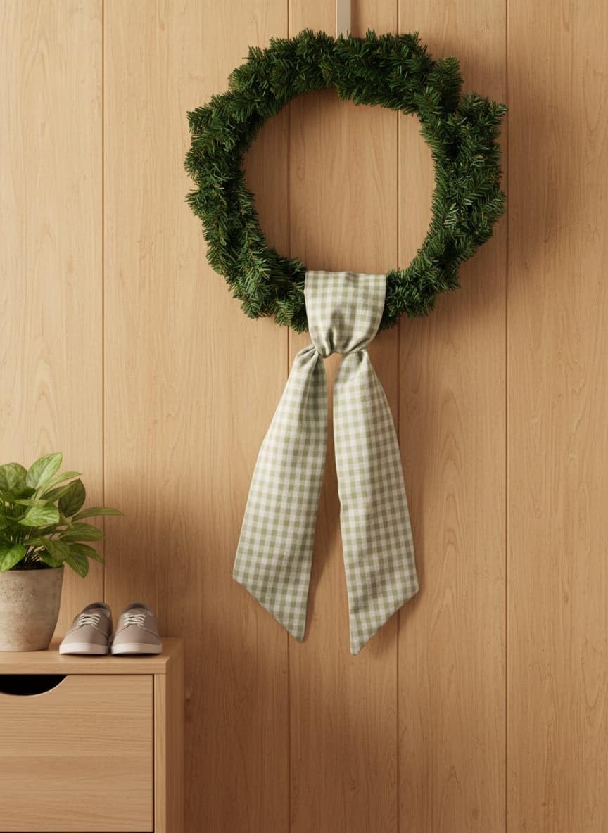 Skiennix Wreath Sash - Green White Checkered Plaid Bow Ribbon Bundle for Home Decor | 2 Pack (5.12" x 54.33")
