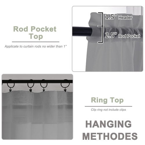 OWENIE Sheer Grey Curtains, Sheer Curtains 63 inch Length 2 Panels Set, Rod Pocket Voile Fimly Sheer Drapes for Living Room Bedroom, 2pcs, Grey, Each 59" W x 63" L