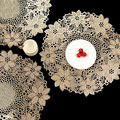 Gold Round Leaf Blooming Placemats Set of 6 - Elegant Table Decor for Dining
