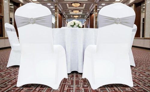 MDS Premium Stretch Chair Sashes - Pack of 25 Light Silver Bow Covers for Weddings & Events
