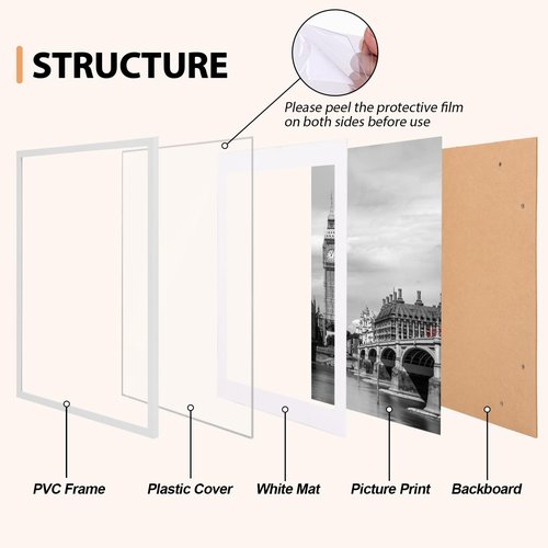 Fixwal 12x16 Poster Frame Set of 6 with Shatter Resistant Plastic Glass, Thin Border and Light Weight Photo Frames for Wall Decor Diamond Art, White
