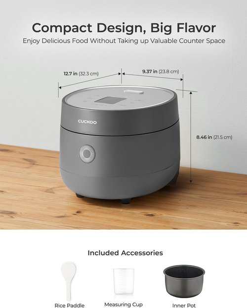 CUCKOO Micom Rice Cooker - 6-Cup Uncooked | 12-Cup Cooked | Nonstick Pot, 9 Menu Options, Fuzzy Logic, Gray