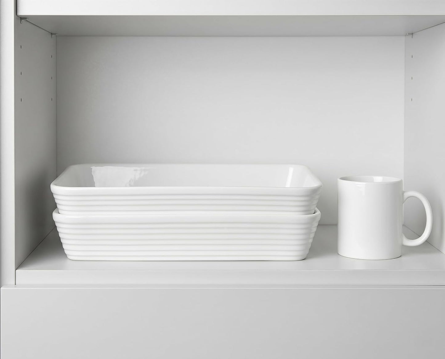 ONEMORE Ceramic Baking Dish - 9x13 Large Rectangular Casserole Pan for Oven & Family Meals | Ribbed White Bakeware
