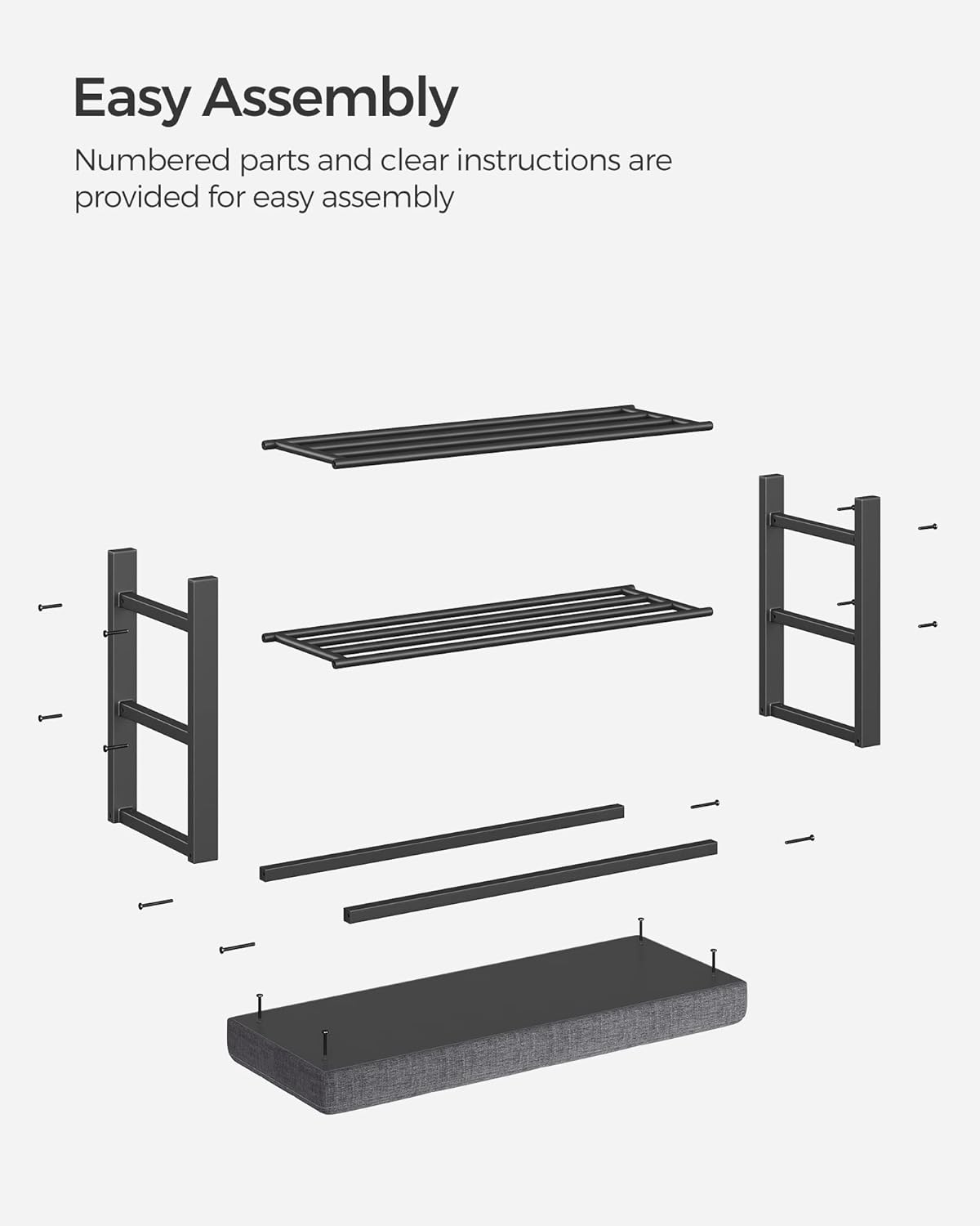 SONGMICS Shoe Bench - Modern Storage Solution with Cushion | Space-Saving Entryway Seat in Dark Gray and Ink Black