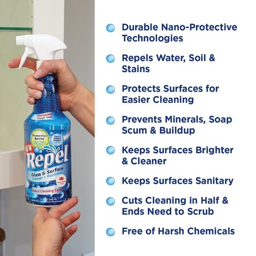 Clean-X REPEL Glass & Surface Cleaner 32 fl. oz. - Cleans & Repels water spots and dirt on glass, mirror, tile and multi surface by UNELKO (2)