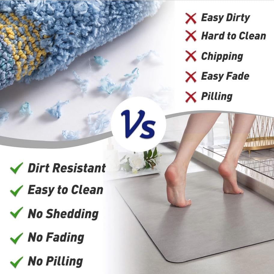 MontVoo -Bath Mat-Rubber Backing Non SlipThin Bathroom Rugs Fit Under Door- Quick Dry Absorbent Faux Suede Surface Grey Bathroom Floor Mats-Shower Rug for in Front of Bathtub Shower Gray 16x24