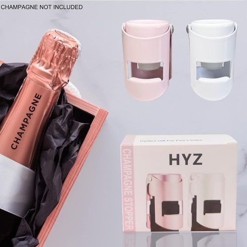 HYZ Champagne Stoppers - Stainless Steel Sparkling Wine Bottle Stopper with Pure Silicone Air Tight Seal - Professional Wine Saver for Champagne,Prosecco and Cava (1*White 1*Pink)